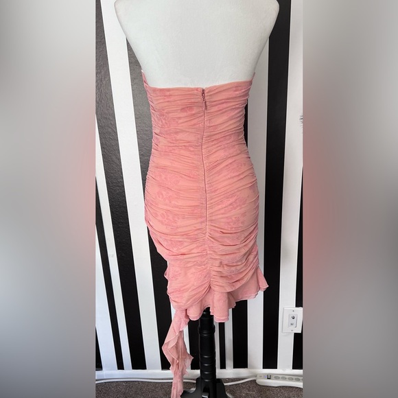 Blush Pink Strapless Floral Print Ruched Cutout Draped Mini Dress - NWT - Picture 9 of 10
